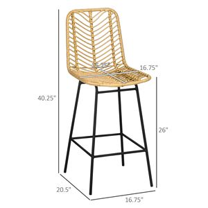 Set di 2 Eleganti e Resistenti Sgabelli da Bancone in Rattan con Struttura in Acciaio e Poggiapiedi, Arredamento per Cucina - Product Image 3