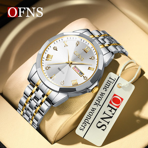 Montre Couple Double Calendrier Fluorescente Tendance Étanche à Quartz Marque Haut de Gamme Bracelet en Alliage Montre Business Cadran en Verre - Product Image 3