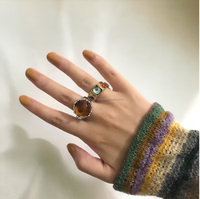 Bague irrégulière en or massif avec pierres précieuses colorées Summer Maximalist Thick Molten Band Y2K Waterproof Baroque Style