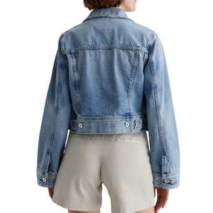 เสื้อแจ็คเก็ตครอปทรงทรัคเกอร์สำหรับผู้หญิง ผ้ายีนส์ฟอกผสมสแปนเด็กซ์/คอตตอน 180 กรัม สำหรับฤดูใบไม้ร่วง/ฤดูหนาว/ฤดูร้อน ดีไซน์หรูหรา รับผลิตแบบ ODM ขายส่งจากโรงงาน - Product Image 5