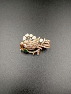 bird Shape <b>Gold</b> Plated Brooch with moissanite and polki Unisex Fashion Accessory for Gift luxury brooch for men and women - Product Image 2