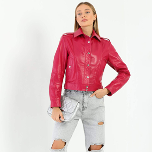 Veste en cuir PU pour femme, style moto, manches longues, col rabattu, couleur unie, longueur courte, style automne - Product Image 6