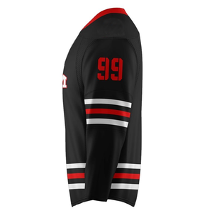 Custom Ice Hockey Jersey Men's Black Red White Sublimated Print Breathable Full Sleeve Adult Regular Fit Lace-up Front Logo - Product Image 3
