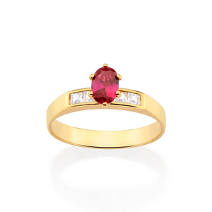 Women's 10K Gold Plated Ruby <b>Ring</b> With Oval Natural Stone And Diamond Accents Classic Engagement Gemstone <b>Ring</b> July Birthstone - Product Image 1