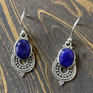 Boucles d'oreilles pendantes en Lapis Lazuli, argent 925, style bohème, bijoux pour femme, usage quotidien, serti clos, pierre ovale - Product Image 3