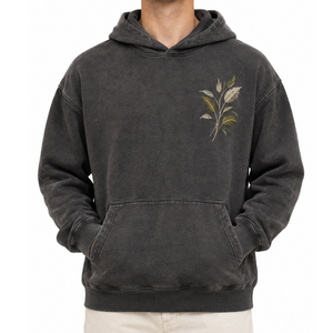 Sweat à capuche personnalisé délavé à l'acide, style vintage, effet soleil délavé, pour homme, avec broderie florale sur la poitrine - Product Image 1