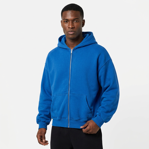 Sudadera con Capucha y Cremallera para Hombre, Talla Grande, de Forro Polar, Azul Sólido, Corte Regular, Manga Larga, con Bolsillos, para Otoño - Product Image 2