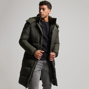 Veste longue à capuche pour homme avec col en fourrure, coupe-vent, rembourrée de duvet, manteau d'hiver uni, style décontracté - Product Image 3