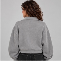 Veste courte zippée en velours côtelé pour femme avec logo personnalisé |   Sweat-shirt décontracté côtelé surdimensionné avec manches bouffantes |   Coupe ample bidirectionnelle