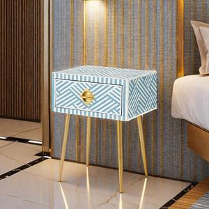 Mesa de Cajones con Incrustaciones de Hueso de ILAHI, Diseño Moderno con Detalles de Ágata, Almacenamiento de Tres Niveles, Mueble Portátil para el Hogar - Product Image 1