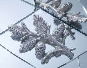 Décoration de table contemporaine en aluminium argenté, branche de pin et cône sculptés, figurine de Noël pour accent d'intérieur. - Product Image 3