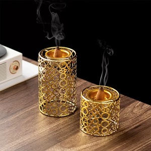 Golden Brass Incense Burner with Circular Pattern Aromatherapy <b>Diffuser</b> for All Season Use - Product Image 6
