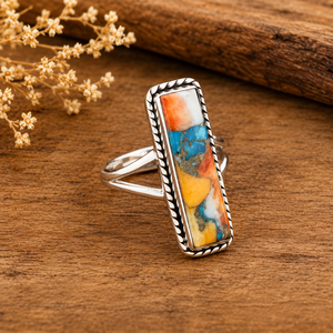 Oyster Copper <b>Turquoise</b> <b>Ring</b> Dual Band Floral Statement <b>Ring</b> Handmade Silver Southwestern Boho Jewelry for Women Gift - Product Image 6