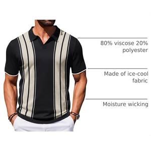 เสื้อโปโลแขนสั้นลายทางสำหรับผู้ชาย ผ้าวิสโคส 80% โพลีเอสเตอร์ 20% ระบายความชื้น ผ้าเย็นสบาย ทรงลำลอง - Product Image 5