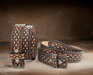 Beaded <b>Belt</b> With Hand Tooled Floral Design with Custom Made Premium Quality Western Cow Leather Manufacturer - Product Image 4