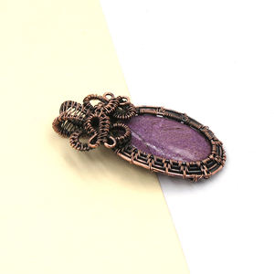 Colgante de purpurita para mujer al por mayor, envuelto en alambre de cobre, chapado en oro de 18 quilates |   Joyería artesanal con piedras preciosas ovaladas creadas en laboratorio | - Product Image 4