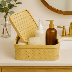 Premium Handmade Square Bamboo Jewelry <b>Box</b> with Light and Lid Eco-Friendly Dual Tone Finish for Home & Bathroom <b>Storage</b> - Product Image 6