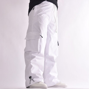 Pantalon de neige cargo blanc super baggy pour homme pantalon de ski d'extérieur imperméable et coupe-vent avec taille élastique et poches multiples - Product Image 1