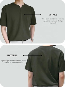 เสื้อยืดผู้ชายสีพื้น แขนสั้น คอกลม ผ้าถัก ระบายอากาศได้ดี กันยับ ไซส์ใหญ่ สไตล์ลำลอง สีเขียวมะกอก - Product Image 2