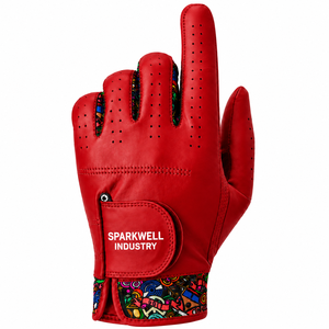 Guante de Golf de Cuero Genuino SPARKWELL INDUSTRY SI-AW-005 Blanco Transpirable con Cierre de Velcro Unisex con Patrón Colorido para Mano Derecha - Product Image 6