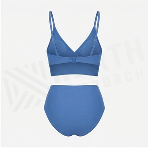 North Approach Ensemble de bikini 2 pièces bleu pour femme, haut croisé à nouer, bas taille haute, couleur unie, maillot de bain extensible - Product Image 2
