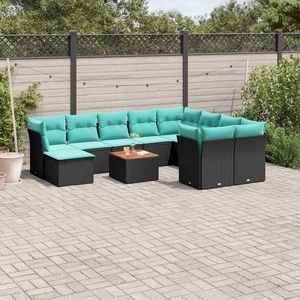 ชุดโซฟาลานบ้านหวายโพลีสีดำ 11 ชิ้นพร้อมเบาะรองนั่งสำหรับชุดสวน - Product Image 1