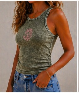 Nouveau débardeur court sans manches pour femme, couleur unie, style décontracté streetwear, sexy, coupe ajustée, en maille côtelée, avec dentelle - Product Image 1