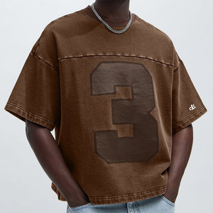 T-shirt en coton délavé vintage à épaules tombantes, imprimé graphique ton sur ton personnalisé, col rond épais, décontracté pour hommes, vente en gros - Product Image 2