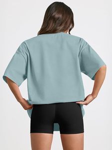 <b>Women's</b> Oversized Solid Crew Neck Short Sleeve Loose Fit 100% Cotton Jersey T-Shirt Spring Summer Breathable Casual <b>Top</b> - Product Image 5