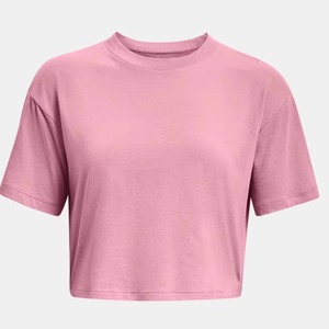Women Pink Cropped T-Shirt Crew Neck Short Sleeve Solid Color Cotton Custom Logo Casual Jersey Fit Spring Summer Regular Fit - Product Image 3