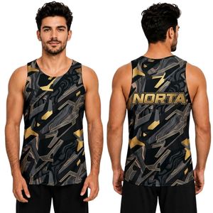 <b>Navy</b> Sublimated Wave Flowing Graphic Polyester Interlock Fabric Heavyweight 220 GSM Performance Athletic Men Training Tank Tops - Product Image 4