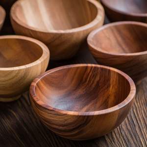 Tazón de Madera Natural Ecológico, Desechable, Hecho a Mano, de Lujo, Clásico, para Servir Alimentos, Acabado Liso, para Ensaladas, Sopas, Arroz - Product Image 6