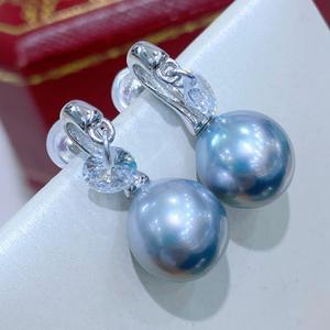 Pendientes Colgantes de Plata de Ley 925 al por Mayor, Diseño de Torres Gemelas con Perlas Naturales de 11-12 mm, Luz Fría, Microdefectos, a la Moda - Product Image 2