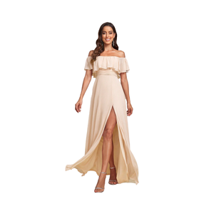 Robe de soirée européenne américaine à col carré sans manches en mousseline de soie, coupe trapèze, longueur au sol, volants, taille naturelle, élégante, pour l'été - Product Image 5