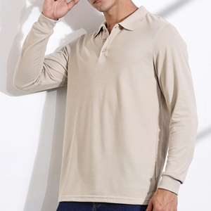 เสื้อโปโลแขนยาวผู้ชาย สีเบจ ผ้าฝ้ายปิเก้ คอปกติดกระดุม เสื้อลำลอง ผู้ผลิตเสื้อผ้า - Product Image 3