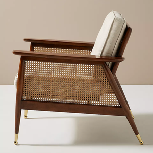 Modern <b>Wooden</b> Leather Accent Chair Cushioned <b>Armchair</b> Side Chair Lounge Seat for Living Room Outdoor Villa Hotel Courtyard - Product Image 2