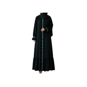 Abaya vert olive longue à manches longues avec broderie machine, coupe ample et modeste, style Moyen-Orient, robe pour femmes musulmanes - Product Image 5