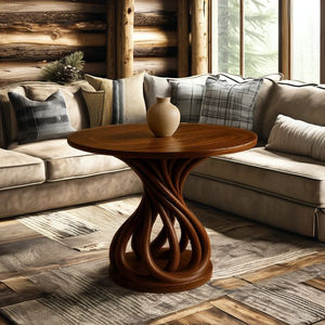 Proveedor de Vietnam-Mesa de centro Mesa auxiliar redonda rústica para sala de estar Mesa de centro de madera maciza Decoración de madera natural hecha a mano - Product Image 3