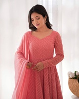 Salwar Kameez Color Durazno con Dupatta, Traje Tradicional Indio para Fiesta, Georgette Suave y Pesado de Secado Rápido para Mujer