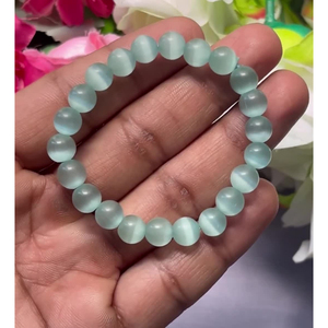 Selenite <b>Bracelet</b>: Round <b>Gemstone</b> Beads, Stretch <b>Bracelet</b> Unisex Classic Style Certified Anniversary Gift - Product Image 2