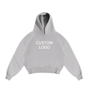 Vente en gros de sweats à capuche coupe ample et classique en molleton bouclette 100% coton écologique, 300 grammes, grammage lourd, avec logo frontal uni, service OEM, collection automne - Product Image 5