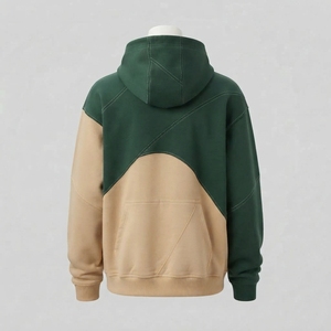 <b>Mens</b> Green Beige Two Tone Color Block Hoodie Cotton Fleece Sweatshirt Custom Logo Streetwear Pullover Casual Winter <b>Hooded</b> <b>Top</b> - Product Image 3