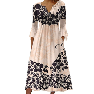 Vestido tropical plisado con estampado de plumeria personalizado bajo demanda, estilo tribal de isla, moda hawaiana 2023, nuevos atuendos, vestido samoano - Product Image 3