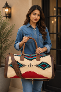 New Real Handmade Vintage Style Aztec <b>Tooled</b> <b>Leather</b> Duffel Bags Western Pattern Genuine <b>Leather</b> Large Travel Bags Multi Uses - Product Image 6
