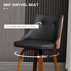 Set of 2 Counter Height Swivel Bar <b>Stools</b> PU Leather Tufted <b>Back</b> Footrest Soft Strong Black for Dining Room Kitchen Chrome Base - Product Image 4