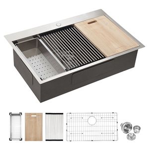 Fregadero de cocina de un solo cuenco de 30 pulgadas, estación de trabajo de repisa de montaje superior de acero inoxidable de calibre 18, fregadero de cocina de 30 gotas - Product Image 1