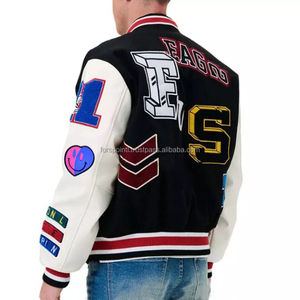 Veste de baseball vintage avec manches en cuir et broderie chenille pour homme - Product Image 1