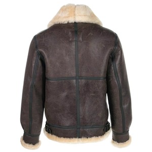 Men Autumn Warm B3 Shearling Bomber <b>Jacket</b> Real <b>Sheepskin</b> Leather Aviator Flight <b>Jacket</b> Stand Front Wholesale OEM Manufacturer - Product Image 3