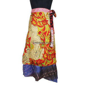 Faldas Nuevas de Seda Mágica Envolvente con Estampado a Mano SW2065, Falda Larga de Sari de Seda con Panel de Fantasía de 2 Capas Reversibles Mágicas - Product Image 1