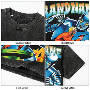 Brandname <b>Men's</b> Vintage Space Robot Print Short Sleeve Cotton T-Shirt O-Neck Regular Fit Jersey Style - Product Image 6